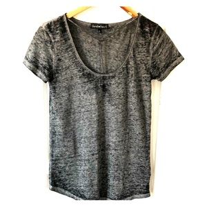 Gray Burnout Short Sleeve Top With Neck Detail